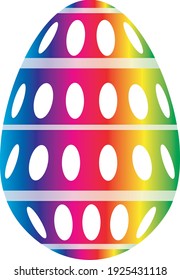 Vector image of a basic, 2D Easter egg for religious holiday in April with rainbow multi-colors, pink, red, yellow, blue and green.