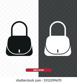 Vector image. Basic icon of a women's bag. Black and white image.