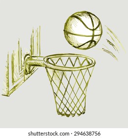 Vector image of a basketball hoop with ball