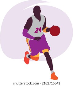 vector image of a basketball player performing a skill with an opposing player. basketball game is done in a sporty game