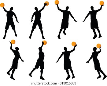 vector image - basketball player silhouette in slam pose, isolated on white background