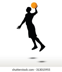 vector image - basketball player silhouette in slam pose, isolated on white background
