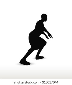 vector image - basketball player silhouette in defense pose, isolated on white background