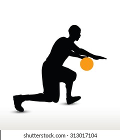 vector image - basketball player silhouette in drible pose, isolated on white background