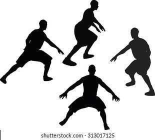 vector image - basketball player silhouette in defense pose, isolated on white background

