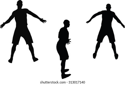 vector image - basketball player silhouette in defense pose, isolated on white background
