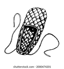 A vector image. Bast shoes, peasant shoes. A hand-drawn drawing.