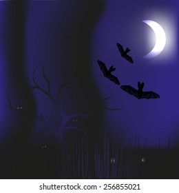 Vector image of a bat in the night sky. Can be used on Halloween