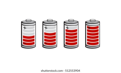Vector image of a batteries with varying levels