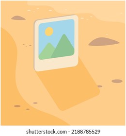 vector image, beach element icon with yellow background and shadows