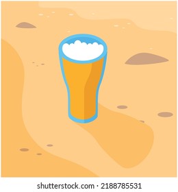 vector image, beach element icon with yellow background and shadows