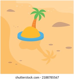 vector image, beach element icon with yellow background and shadows