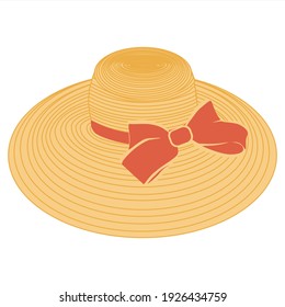 vector image of a beach hat with a wide brim in yellow and orange on a white background