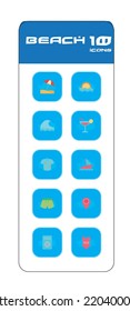 vector image. beach icon set with blue background.