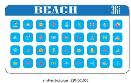 vector image. beach icon set with blue background.
