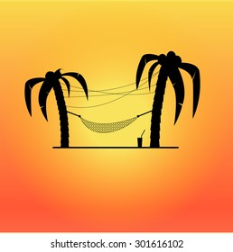 Vector image of beach , palm trees and a hammock