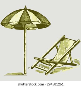 Vector image. Beach umbrella and chair