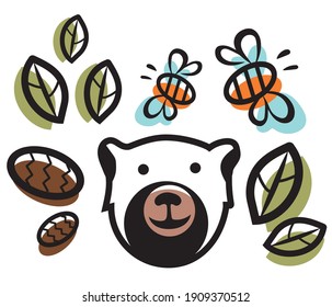 
vector image of bear bee leaf cones