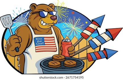 imagem vetorial de um urso grelhando recortes