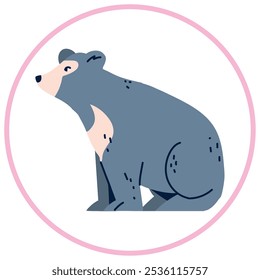 Vector image of bear icon inside a circle with pink line