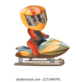 Vector image of a bear in an outfit on a snowmobile. Concept. Cartoon style. EPS 10