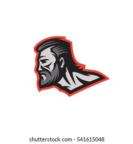 Vector image of a bearded man. Barbarian, viking, hunter, hero.