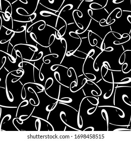 Vector image of a beautiful abstract white curvy lines on a black background.