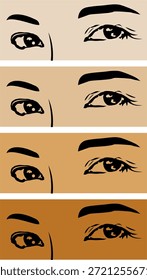 vector image of beautiful Asian woman's eyes on a brown background
