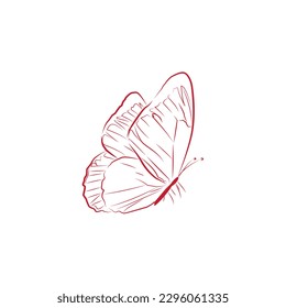 A vector image of a beautiful Butterfly made in a red line art style
