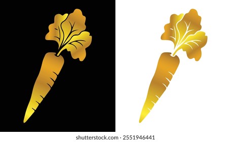 imagem vetorial de uma bela textura vegetal de cenoura em ouro sobre um fundo branco e preto