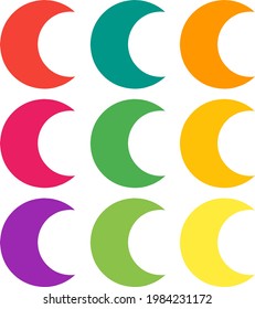 Imagen vectorial de hermosas lunas coloridas y variadas.