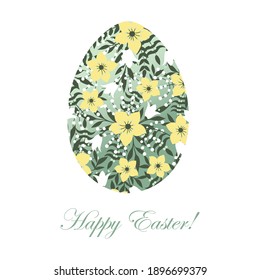 Vector image of a beautiful Easter egg with flowers.