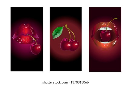 
Vector image of beautiful female lips, chocolate and cherry on the backgrounds for the phone.