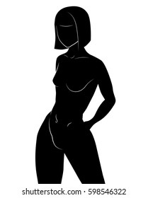 Vector image. Beautiful female silhouette. Sports girl. Black silhouette of a woman