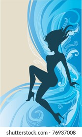 vector image of beautiful girl on waterfall background