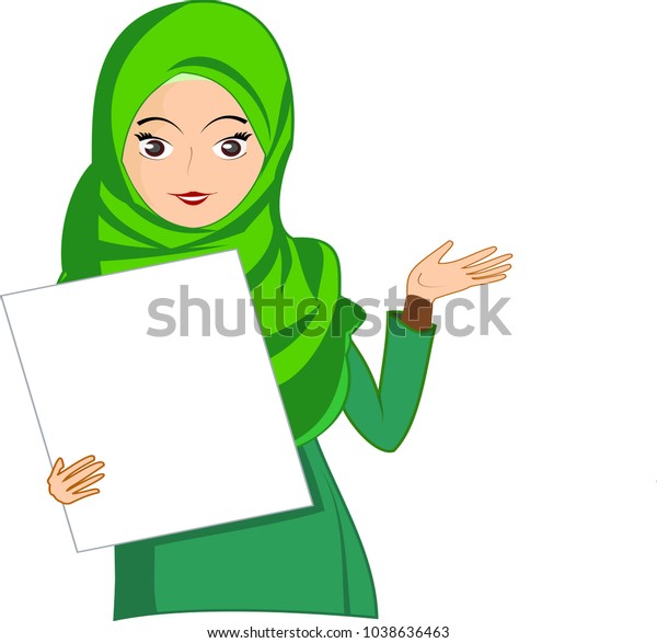 Vector Image Beautiful Hijab Woman Holding Stock Vector (Royalty Free