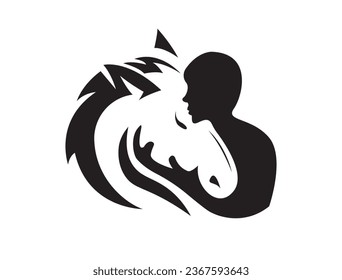 Vector image of a beautiful silhouette of a man and a horse.