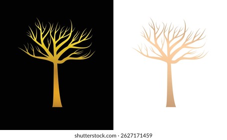 vector image of a beautiful, unique and attractive tree logo in gold with a black and white background for design purposes