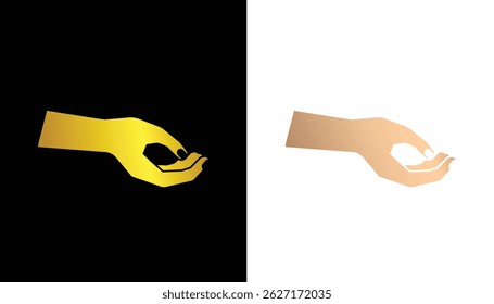 vector image of a beautiful, unique and attractive hand and finger shape logo in gold with a black and white background for design purposes