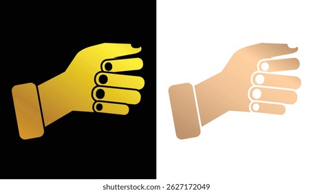 vector image of a beautiful, unique and attractive hand and finger shape logo in gold with a black and white background for design purposes
