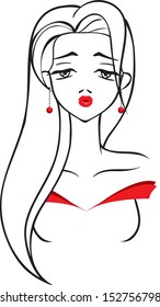 The vector  image of the beautiful young blonde with red lips and  long hair/ Glamour blonde with long hair 
