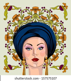 vector image of a beautiful young woman in a turban