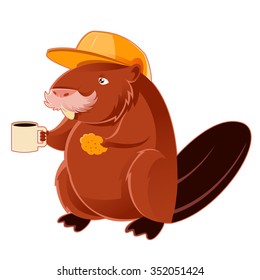 Vector image of a Beaver and the cup of coffee