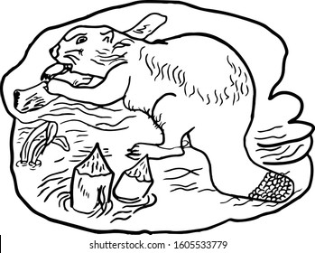 
Vector image of a beaver in the water.