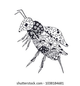 vector image of a bee. black and white print with patterns.