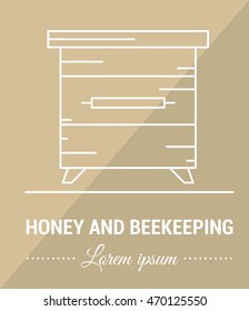 Vector image of a bee house in a linear design on vintage background.