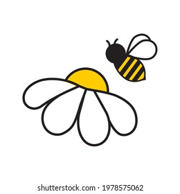 vector image of a bee on a chamomile flower at work collecting nectar color isolated on a white background