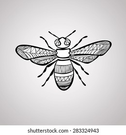 Vector image of bee on isolated background, stylized.