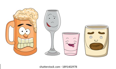 
vector image of beer glasses wine whiskey