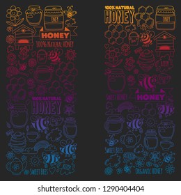 Vector image of bees, organic farm honey. Pattern with summer flowers. Healthy food.